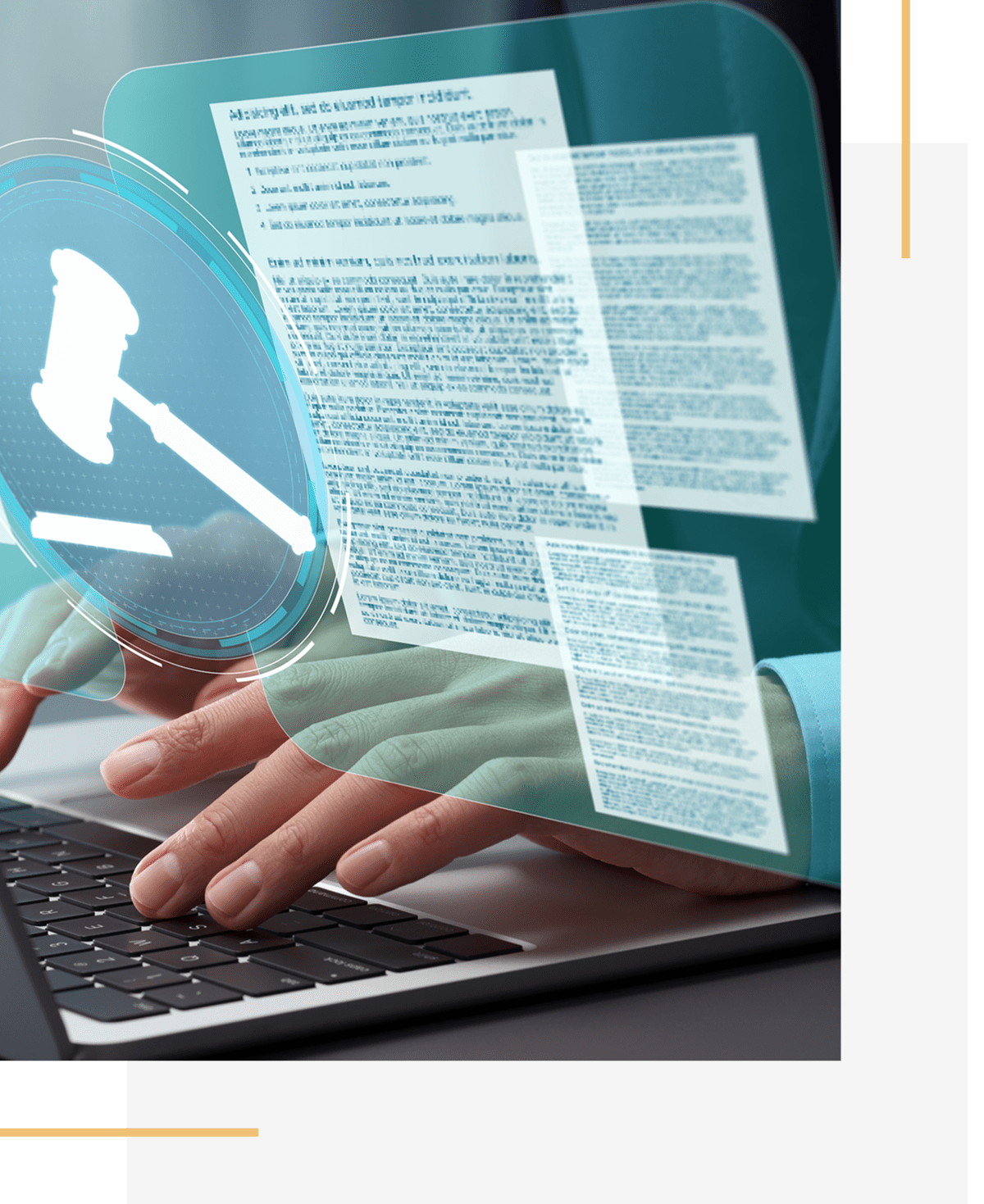 Online legal documents and gavel icon
